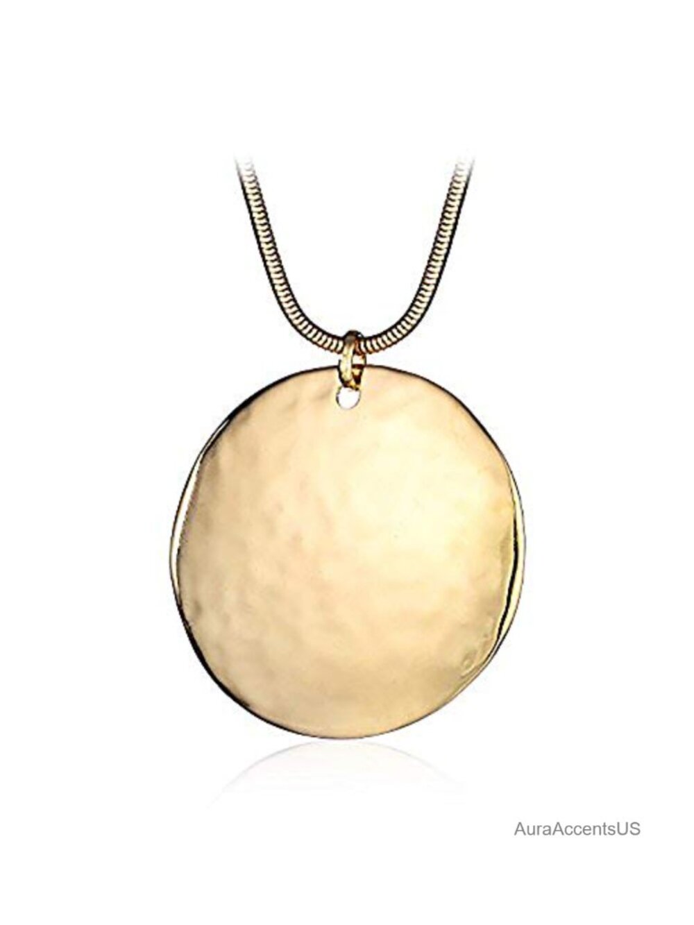 Hammered Pendant Necklace Gold Plated Copper Chain Statement Jewelry